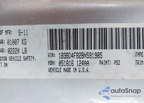 2011 Dodge Avenger Express from USA, damaged, VIN 1B3BD4FB2BN591985